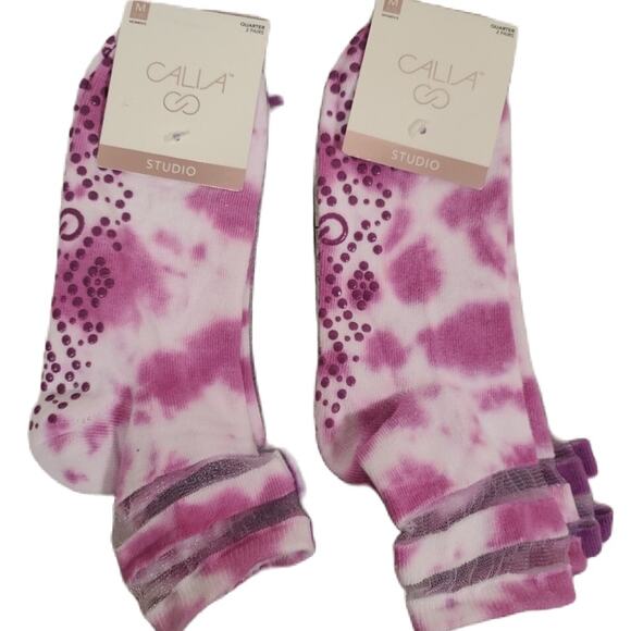 4 Pack CALIA Women's Gripper Tie Dye Solid Crew Socks - Picture 2 of 3